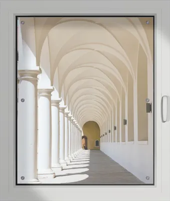 Produktbild von Wallario Lichtschutzbild, Dekorativer Sichtschutz Sonnenschutz 76 x 93 cm mit Motiv: Gewölbegang - Verdunklung ohne Bohren