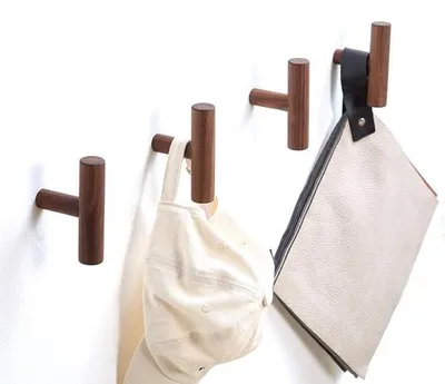 Image de Ensemble de 4 patères murales en bois - Crochets muraux - Patères murales - Bois - Pour les entrées, les chambres, les salons, les couloirs - Bois - Marron