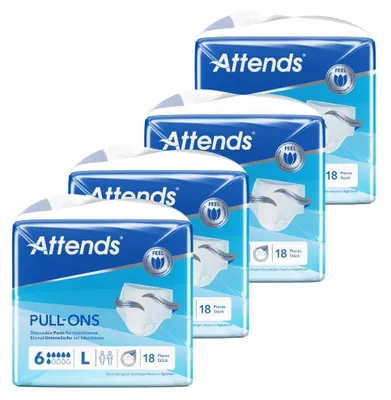 Produktbild von Attends Pull-Ons 6 L Inkontinenzhosen Pants Windelhosen Gr L 72 Stk 4x18 Karton