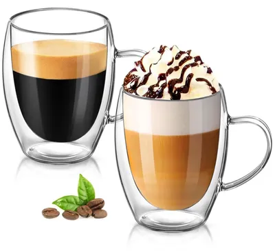 Immagine prodotto di Set da 2 bicchieri per Latte Macchiato, capacità 350 ml, in vetro borosilicato a doppia parete con manico