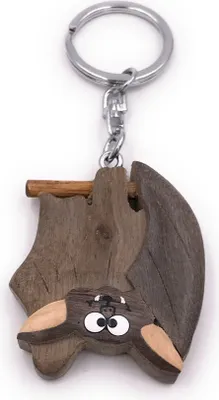 Immagine prodotto di Onwomania legno pipistrello portachiavi appeso animale mammifero vampiro Halloween ciondolo fascino