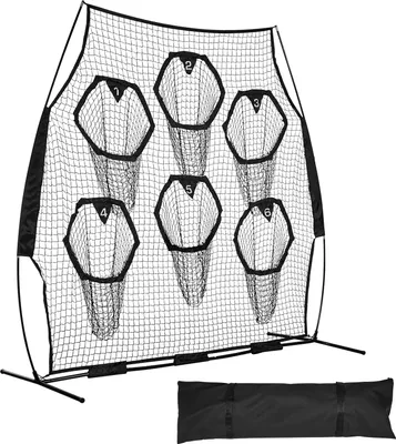 Obrázok produktu pre SucceBuy tréningová sieť pre futbalových trénerov (274 x 106 x 243 cm) so 6 vreckami na terče, prenosnou taškou a popruhmi, tréningová pomôcka na presnosť prihrávok rozohrávačov, čierna