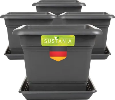 Produktbild von Eckige Pflanzkübel anthrazit 4 Stück mit Untersetzer und Drainage, wetterfest