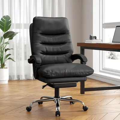 Productafbeelding van Bureaustoel - Kantoorstoel - Bureaustoel Ergonomisch - Draaistoel - Comfortabele Bureaustoel Zwart - Kunstleder