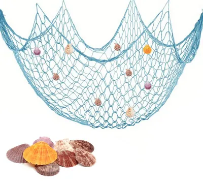 Fischernetz-Deko mit Muscheln, mediterran, 150x200 cm