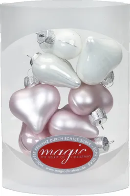 Produktbild von Christbaumschmuck Herz Glas 4cm, 8 Stück, Farbe:Noble Rose ( hell rosa porzelanweiß )