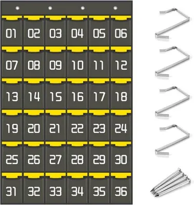 Image de Support mural gris avec 4 crochets et 36 compartiments