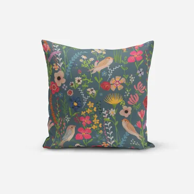 Produktbild von SCHÖNER LEBEN. Kissenhülle Outdoor Happy Garden Blumen Vögel blau bu Größe 80x80cm (HxB) 80x80cm (HxB) Größe