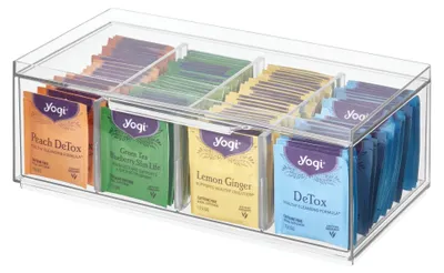 Produktbild von iDesign Teebeutel Aufbewahrungsbox, Tee Aufbewahrung mit 4 Fächern, Deckel und S