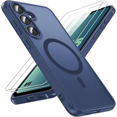 Image de Coque + 2 Verres Trempés pour Samsung Galaxy A15 4G/5G, avec Anneau Magnétique - Bleu Marine