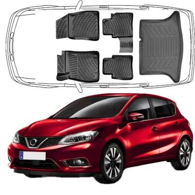 Produktbild von 3D Auto Fußmatten & Kofferraumwanne Set Kompatibel mit Nissan Pulsar 2014-2018