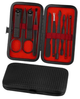Produktbild von Maniküre Pediküre Set 10 Teile Reise Schwarz-Rot Lederetui Edelstahl