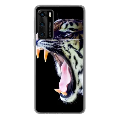 Produktbild von MuchoWow® Handyhülle Schutzhülle Hülle für Huawei P40 Brüllender Tiger auf schwarzem Hintergrund Silikon Softcase Handy Hülle