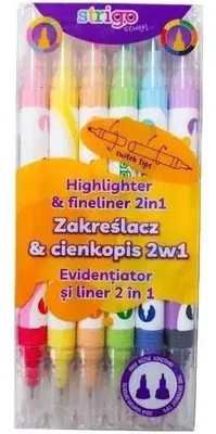Produktbild von STRIGO 2-in-1-Textmarker und Fineliner, 6 Farben
