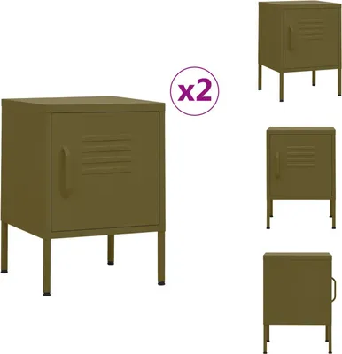 Image de vidaXL Tables de nuit 2 pcs. Vert olive 35x35x51 cm Acier - Tables de chevet
