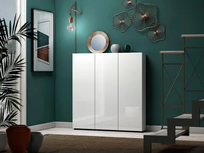 Zdjęcie produktu dla Schuhschrank >SPAZIO< (BxHxT: 110,2x115x18,6 cm) in weiß aus Holzwerkstoff