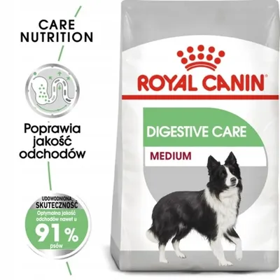 A bag of Royal Canin Medium Digestive Care dog food.