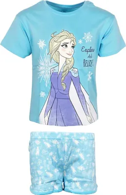 Produktbild von Disney Die Eiskönigin Elsa Kinder kurzarm Schlafanzug Pyjama Shirt Shorts – Blau / 98