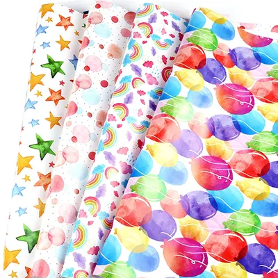 Productafbeelding van 4 Vellen Cadeaupapier voor Kinderen, Verjaardag, Kerst en Feestdagen