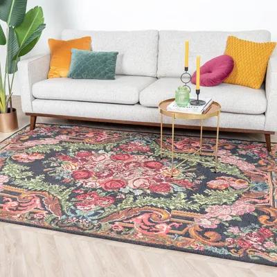 Produktbild von Volero - Blumen Teppich - Estate Rosen Kelim Gold - 80x150 cm - Wohnzimmer, Esszimmer, Schlafzimmer - Klassik, Modern, Orientalisch
