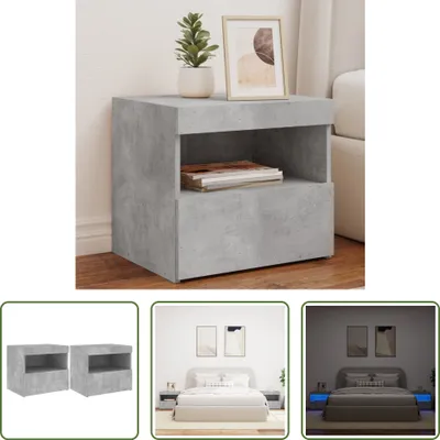 Produktbild von The Living Store Nachttische mit LED-Leuchten 2 Stk. Betongrau 50x40x45 cm