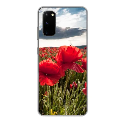 Produktbild von MuchoWow® Handyhülle Schutzhülle Hülle für Samsung Galaxy S20 Mohnblumen vor einem dramatischen, stürmischen Himmel Silikon Softcase Handy Hülle - Bild