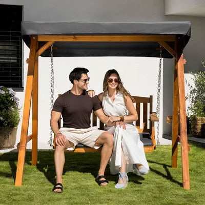 Produktbild von di volio Hollywoodschaukel MOLIA – robuste Gartenschaukel aus Lärchenholz mit Sonnendach und Polstern, wetterfeste Schaukelbank (Grau)