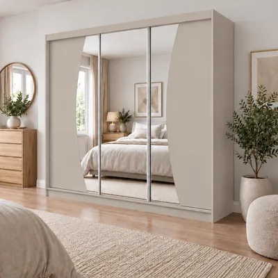 Produktbild von KSHOMECONCEPT Kleiderschrank Nox 240 cm Kaschmir, Spiegel, 4 Schubladen