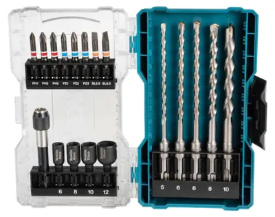 Makita Bohrer-Bit-Set E-07026 18-teilig Bohrer-Bit-Set in gut sortierter Box mit transparentem Decke