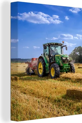 Produktbild von MuchoWow® - Leinwandbilder - Traktor - Bauernhof - Heu - Feld - Sonne - Landleben, Wandbild, Wanddeko Bilder Wohnzimmer, 30x40 cm