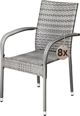 Image de CASARIA® Lot de 8 Chaise Salle a Manger en Polyrotin Grises Empilable pour Terrasse et Balcon, Idéal comme Salon de Jardin Exterieur Design ou comme Salon de Jardin Familial Confortable
