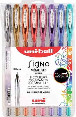 Produktbild von Uni-ball Gelstift Metallic Set 8 Farben 0,8 mm für kreatives Schreiben