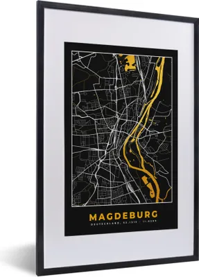 Produktbild von MuchoWow® Gerahmtes Poster Madgeburg - Gold - Karte - Stadtplan - Deutschland 40x60 cm - Poster mit Schwarzem Bilderrahmen Wandposter Rahmen Foto Bilder - Poster in Rahmen