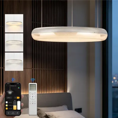 Produktbild von doporro Moderne LED Pendelleuchte – 40cm Dimmbare Esszimmerlampe hängend mit App & Fernbedienung, 3000–6000K, CRI≥95, höhenverstellbar, Luvina03, Eisblumen-Silber