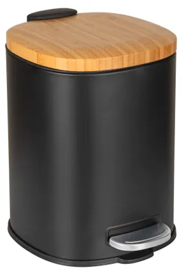 Produktbild von WENKO Kosmetikeimer Mod. Fianema stilvoller Treteimer mit Easy-Close Absenkautomatik 3 l Fassungsvermögen aus Metall Bambus Kunststoff schwarz 17x23,5x21 cm