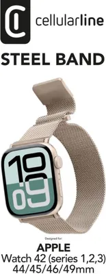Produktbild von Cellularline Steel Band - Apple Watch 42/44/45/49 mm Stahlband für Apple Watch, Band, Smartwatch, Beige, Apple, Apple Watch 42/44/45/49 mm, Metall
