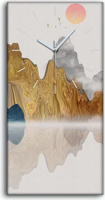 Produktbild von Wohnzimmer-Bild Leinwand Uhr 30x60 Malerei Abstrakte Asiatische See Berge Boots - weiße Hände