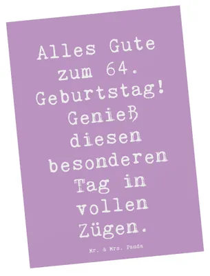 Produktbild von Mr. & Mrs. Panda Postkarte Spruch 64. Geburtstag - Lavendeltraum - Geschenk, Ansichtskarte, Alter, Postkarten, Ansichtskarten, Grußkarte, Happy Birthday, Liebste, feiern