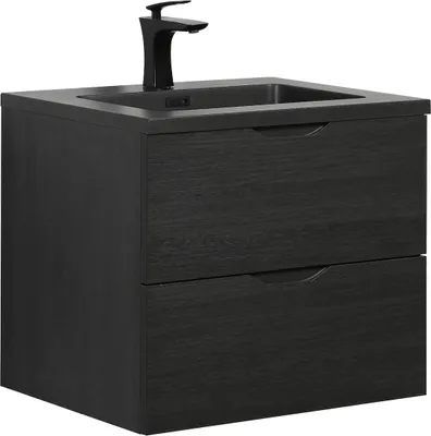 Image de Ensemble de meubles de salle de bain Badplaats avec lavabo et meuble sous lavabo Cairo 60 x 48 cm chêne noir - Meuble sous lavabo avec fermeture douce et lavabo, pré-monté