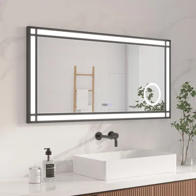 Produktbild von AQUABATOS 120 x 60 cm LED Badspiegel mit 3-fache Vergrößerung Spiegel mit Beleuchtung Badezimmerspiegel Wandspiegel 6400K Dimmbar Beschlagfrei