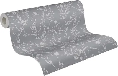 Produktbild von Florale Tapete mit sanfter Gräser und Blüten Bemusterung – Grau, Silber