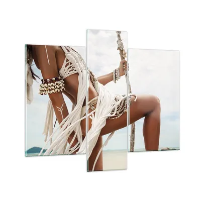 Produktbild von Bilder auf glas - 3 Teile - Frau Freiheit Exotik - 95x80cm - Glasbilder - Wandbilder - Bilder - zum Aufhängen bereit - Wanddekoration aus Glas - Glas Bilder - Wandbild auf Glas - GCB95x80-4942