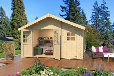 Produktbild von Gartenhaus Vaduz 253, 28mm Wandstärke, 2-Raum Haus - B x T x H - 420.00 x 260.00 x 270.00 - Naturbelassen