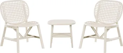 Produktbild von BELIANI Balkonset Cremeweiß Kunststoff Geflochten 3-Teilig Niedrig Retro-Design Tisch mit 2 Stühlen Outdoor Balkon Terrasse Garten Ausstattung