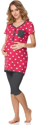 Produktbild von Bellivalini Damen Umstands Pyjama mit Stillfunktion BLV50-126 (Rosa Herzen/Graphite, XL)