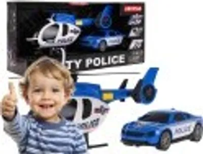 Image de KIT POLICE hélicoptère + voiture de police 2en1 pour enfants