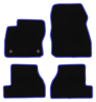 Productafbeelding van Velours automatten voor Ford Focus MK3 USA 2010-2019 (sedan/stationwagen) – 4-delig, zwart/blauw, op maat – Wielganizator CARLUX