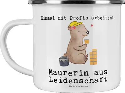 Produktbild von Mr. & Mrs. Panda Teetasse Maurerin Leidenschaft - Weiß - Geschenk, Spruch, becher emaille, Maurerbetrieb, Lustig, Teebecher, Pott, Gesellenprüfung, metallbecher, Tasse