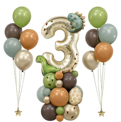 Dino-Ballon-Set mit Nummer 3, 42-teilig, Folienballon, Geburtstagsdeko