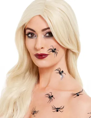 Produktbild von 3D-Spinnentattoos Halloween-Tattoos 6 Stück schwarz - Einheitsgröße